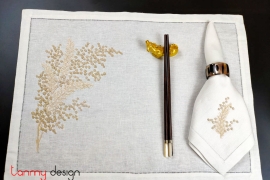 Placemat & napkin set - mimosa flower embroidery